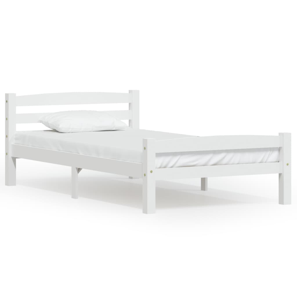 Bed Frame without Mattress White Solid Pinewood 100x200 cm
