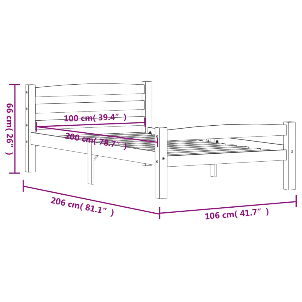 Bed Frame without Mattress White Solid Pinewood 100x200 cm