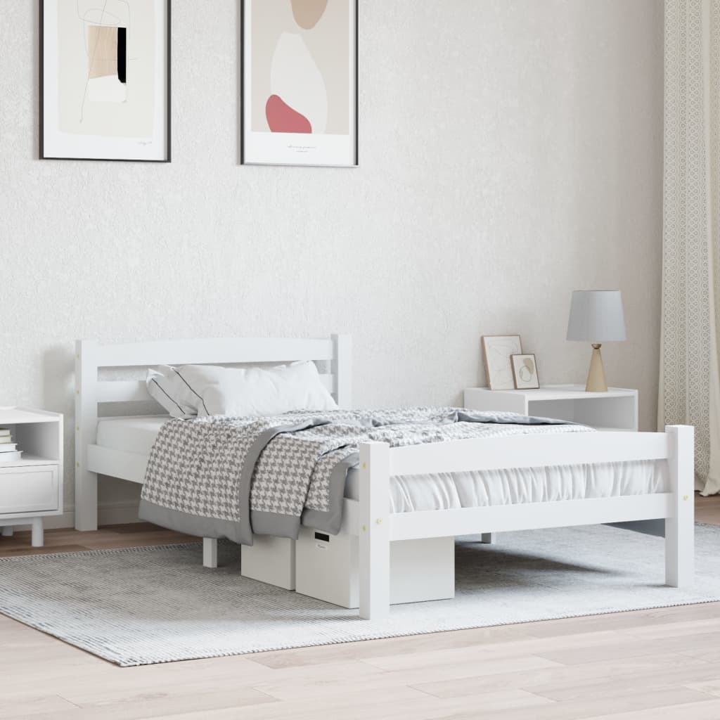 Bed Frame without Mattress White Solid Pinewood 100x200 cm