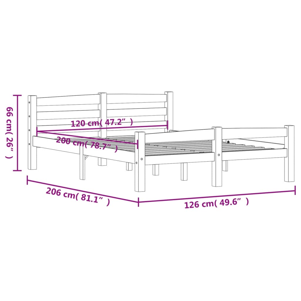 Bed Frame without Mattress White Solid Pinewood 120x200 cm