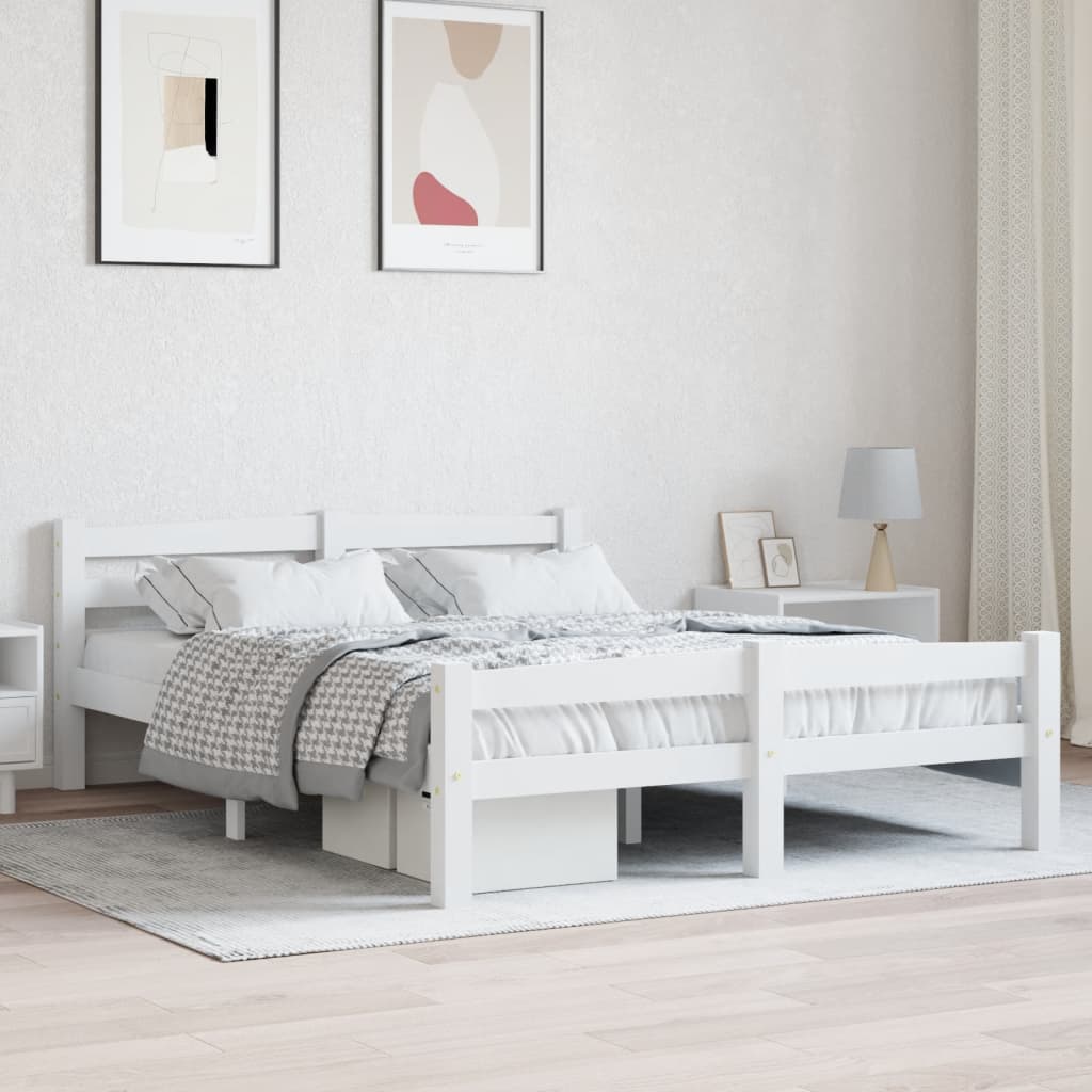 Bed Frame without Mattress White Solid Pinewood 120x200 cm