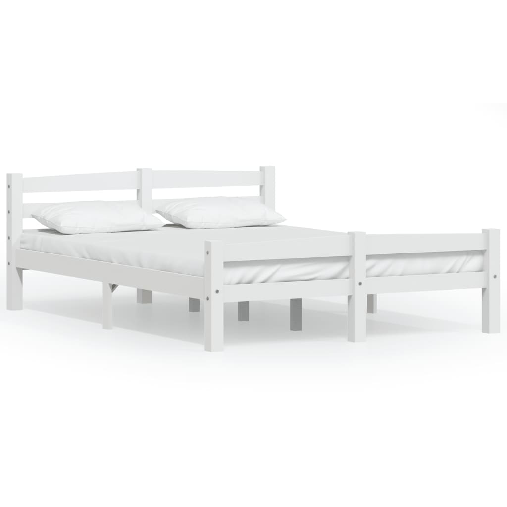 Bed Frame without Mattress White Solid Pinewood 140x200 cm