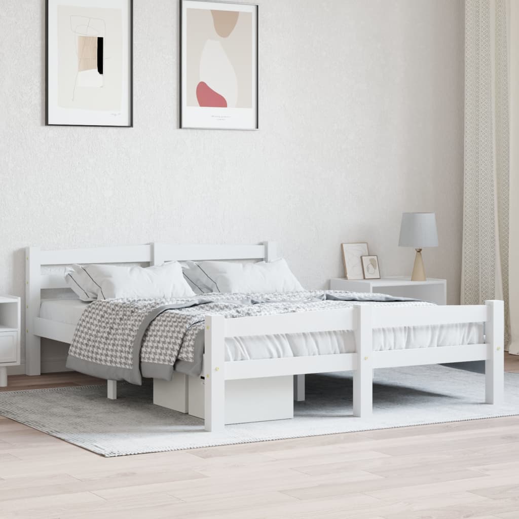 Bed Frame without Mattress White Solid Pinewood 140x200 cm