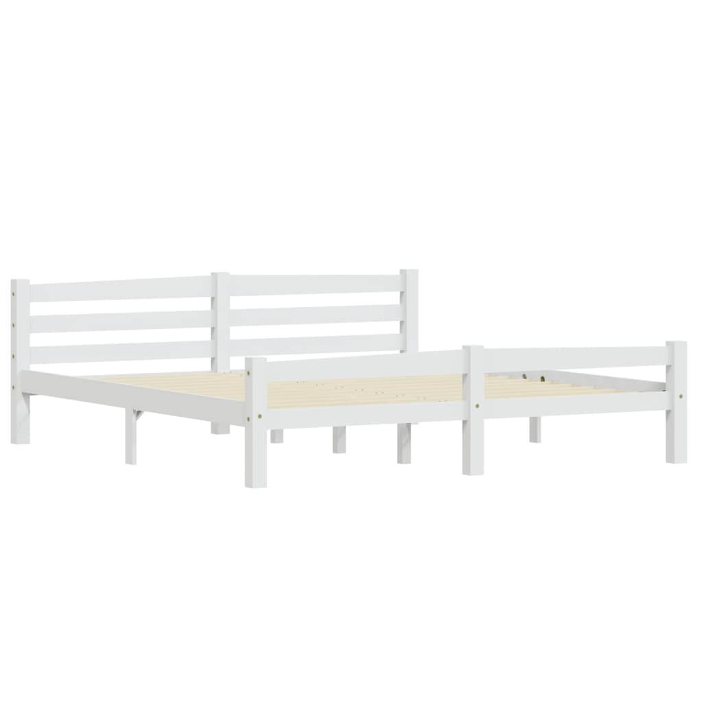 Bed Frame without Mattress White Solid Pinewood 180x200 cm Super King