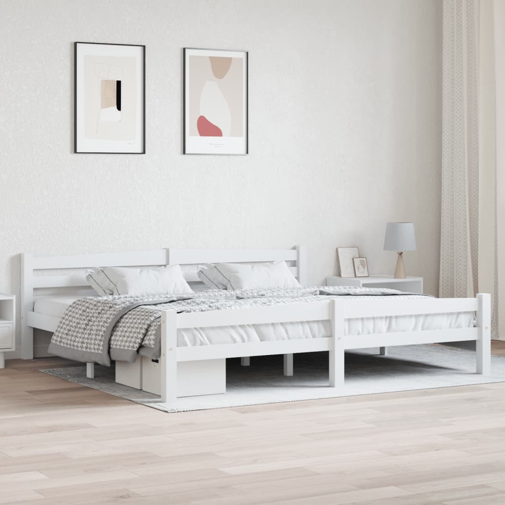Bed Frame without Mattress White Solid Pinewood 200x200 cm