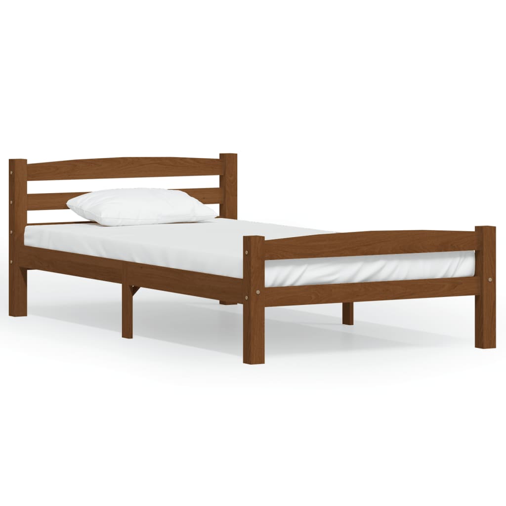 Bed Frame without Mattress Honey Brown Solid Pinewood 90x200 cm