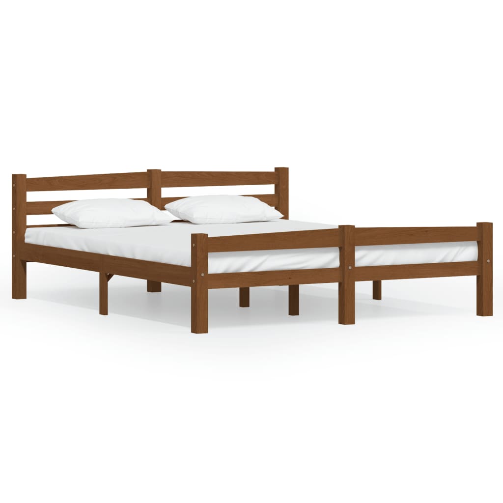 Bed Frame without Mattress Honey Brown Solid Pinewood 160x200 cm