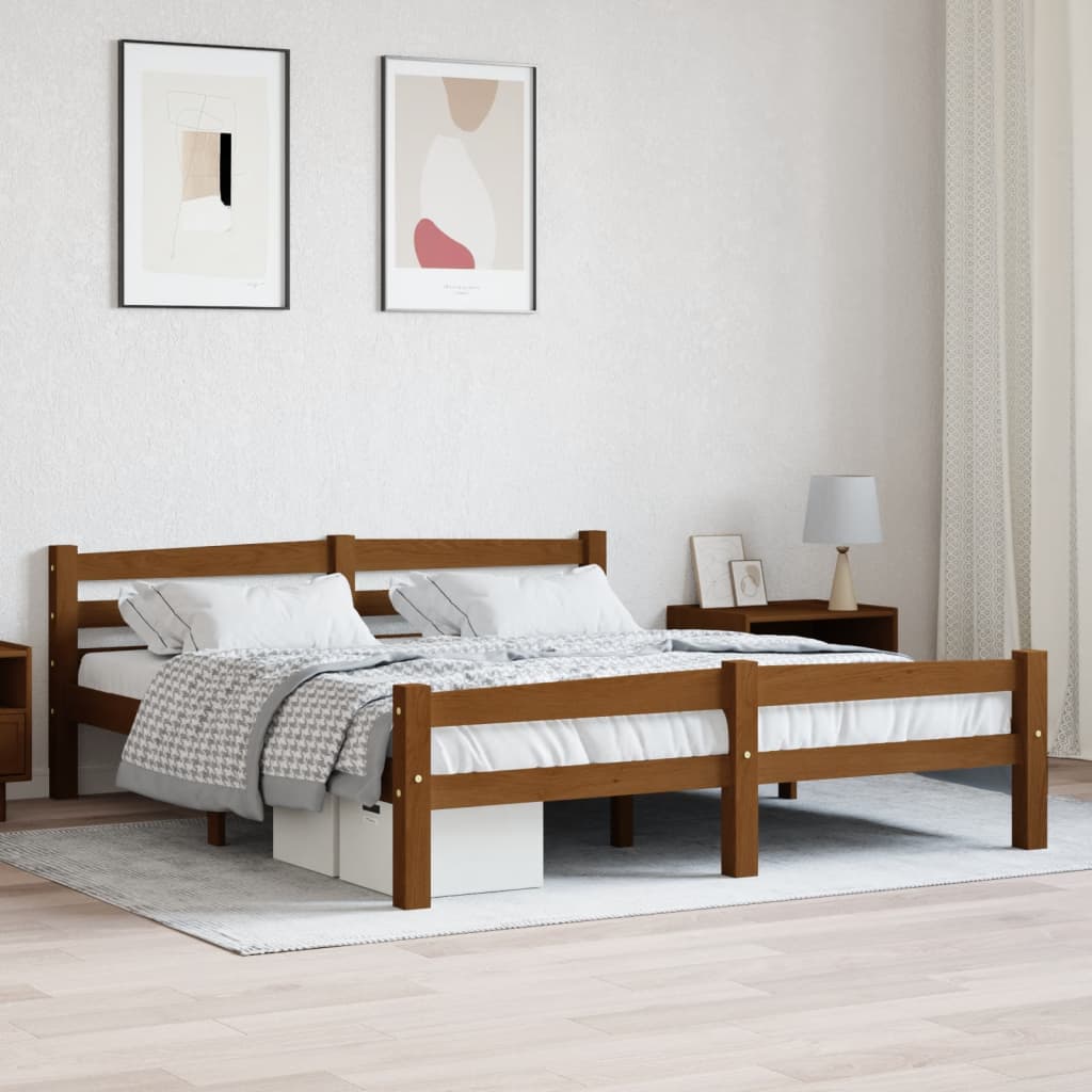 Bed Frame without Mattress Honey Brown Solid Pinewood 160x200 cm
