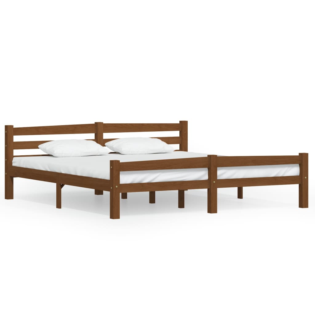 Bed Frame without Mattress Honey Brown Solid Pinewood 180x200 cm Super King