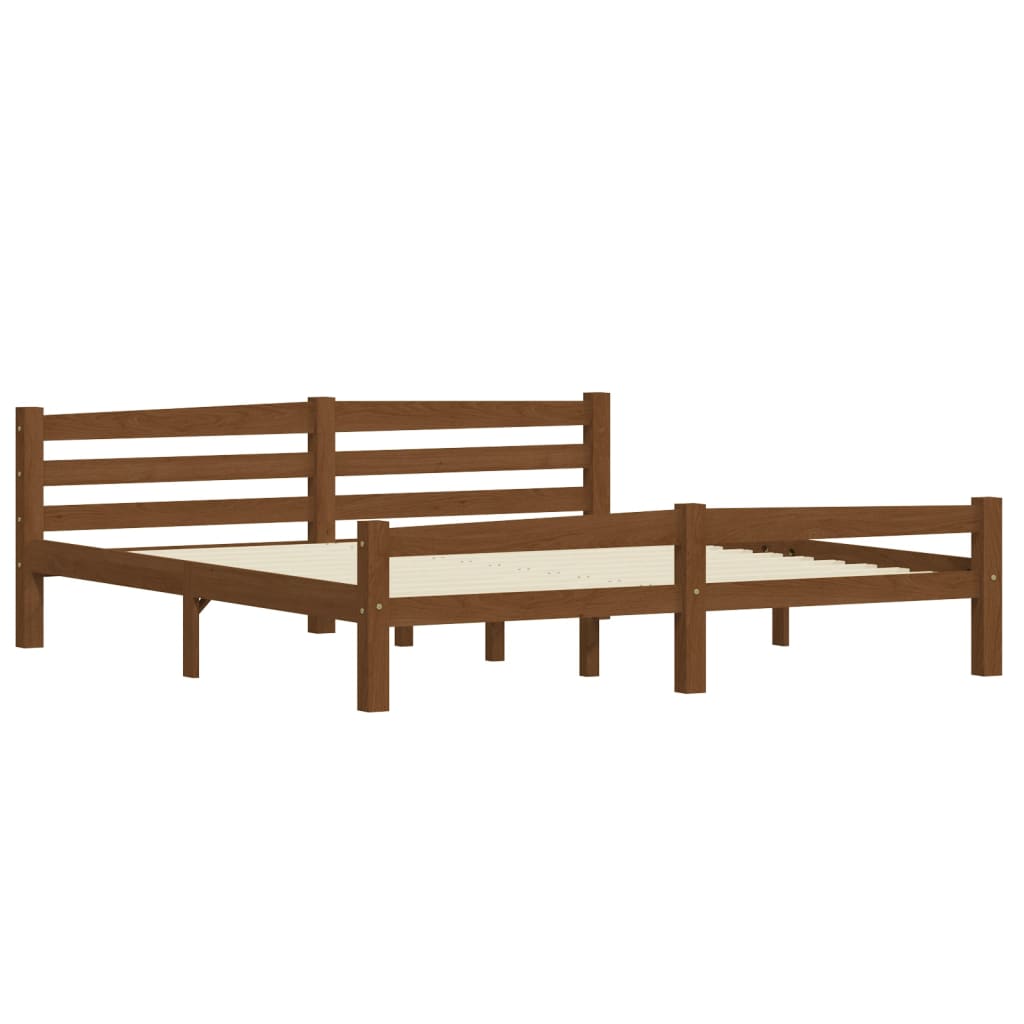 Bed Frame without Mattress Honey Brown Solid Pinewood 180x200 cm Super King
