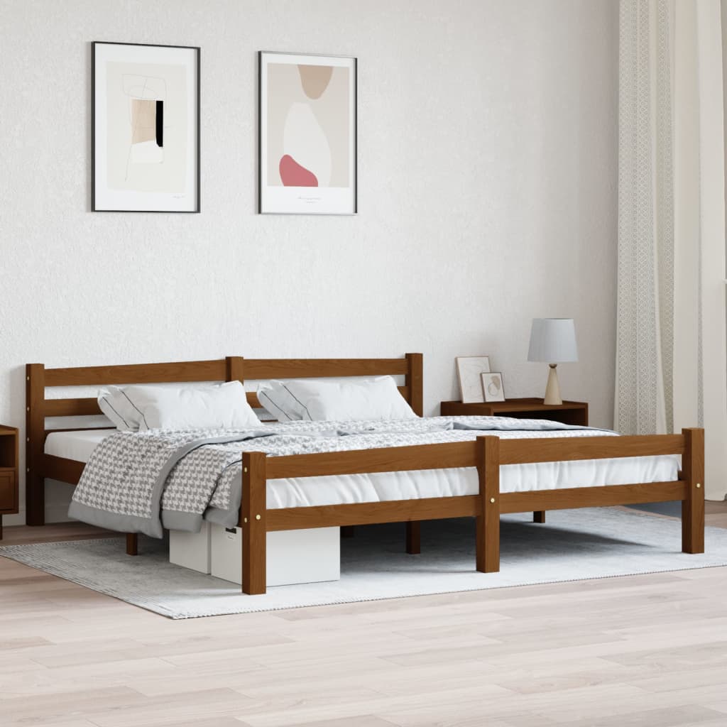 Bed Frame without Mattress Honey Brown Solid Pinewood 180x200 cm Super King