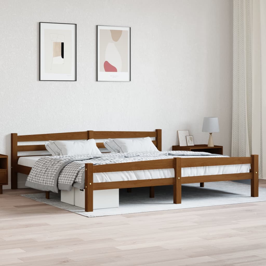 Bed Frame without Mattress Honey Brown Solid Pinewood 200x200 cm