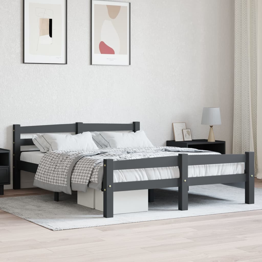 Bed Frame without Mattress Dark Grey Solid Pinewood 120x200 cm