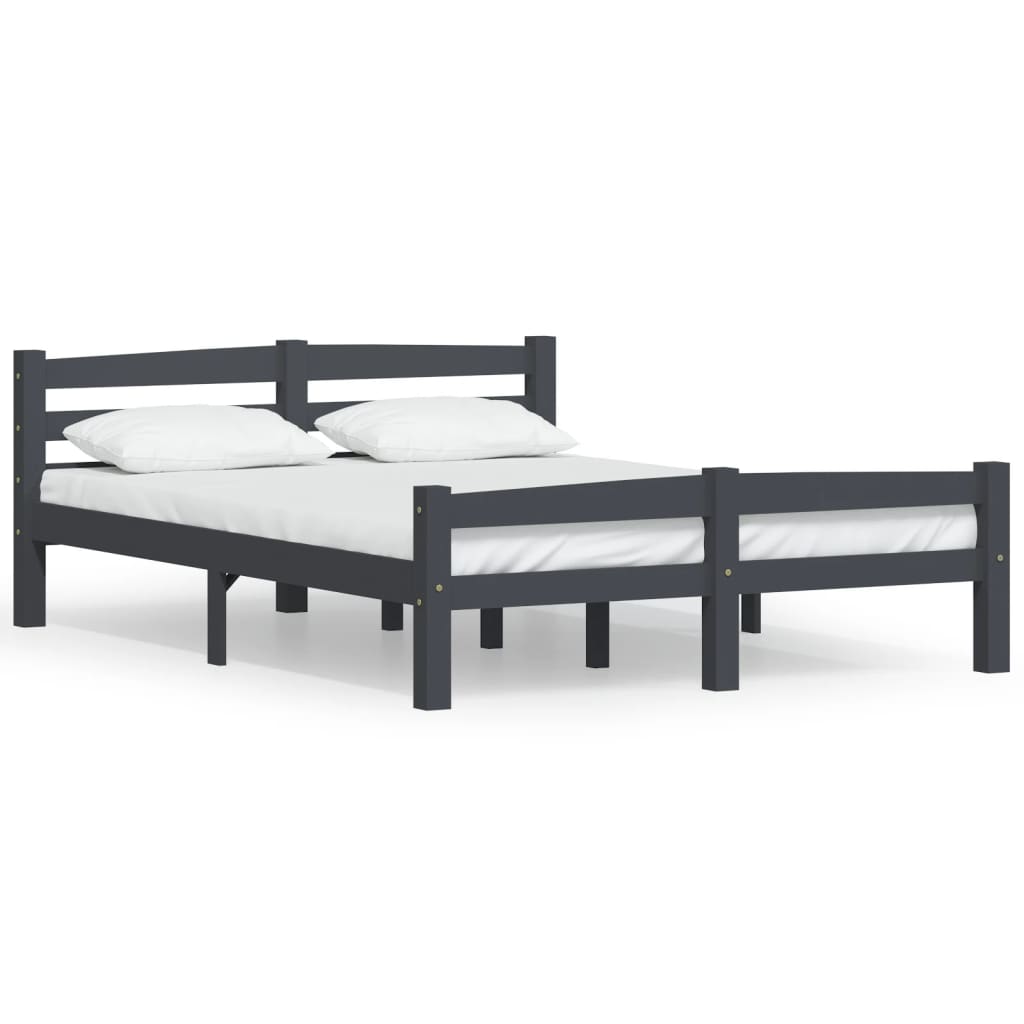 Bed Frame without Mattress Dark Grey Solid Pinewood 140x200 cm