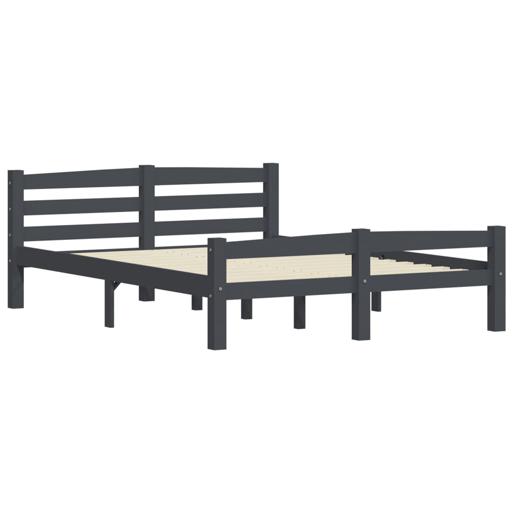Bed Frame without Mattress Dark Grey Solid Pinewood 140x200 cm