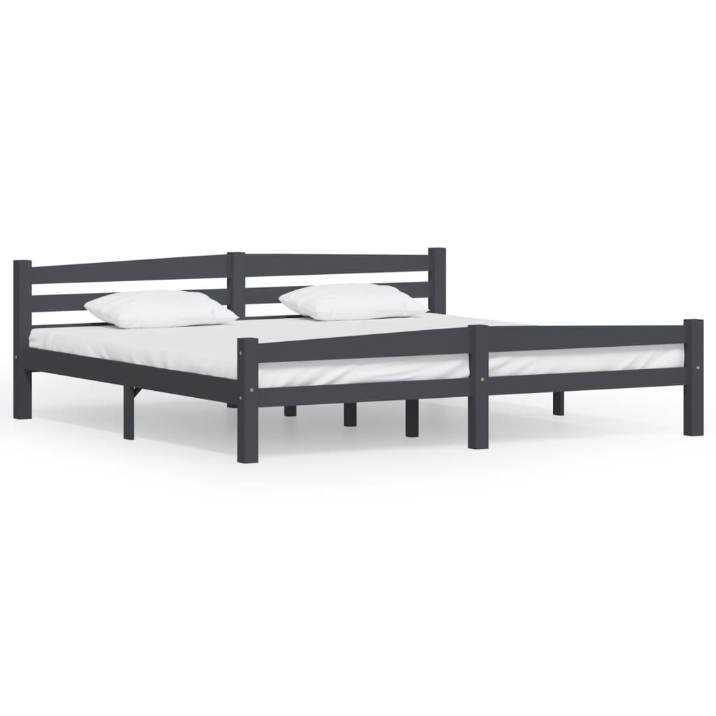 Bed Frame without Mattress Dark Grey Solid Pinewood 200x200 cm