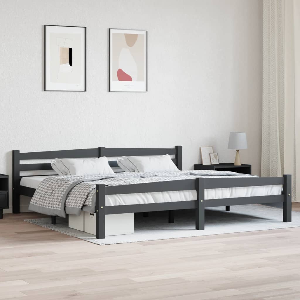 Bed Frame without Mattress Dark Grey Solid Pinewood 200x200 cm