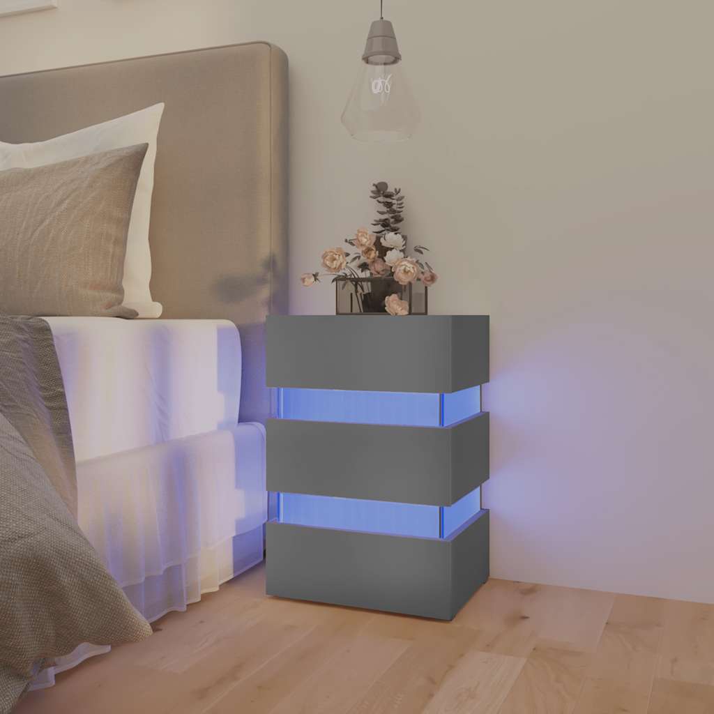 LED Bedside Cabinet Grey 45x35x67 cm Engineered Wood