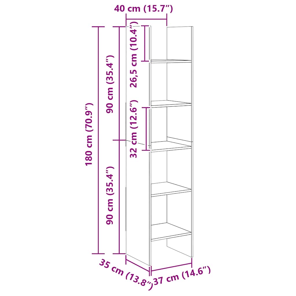 Book Cabinet White 40x35x180 cm Engineered Wood