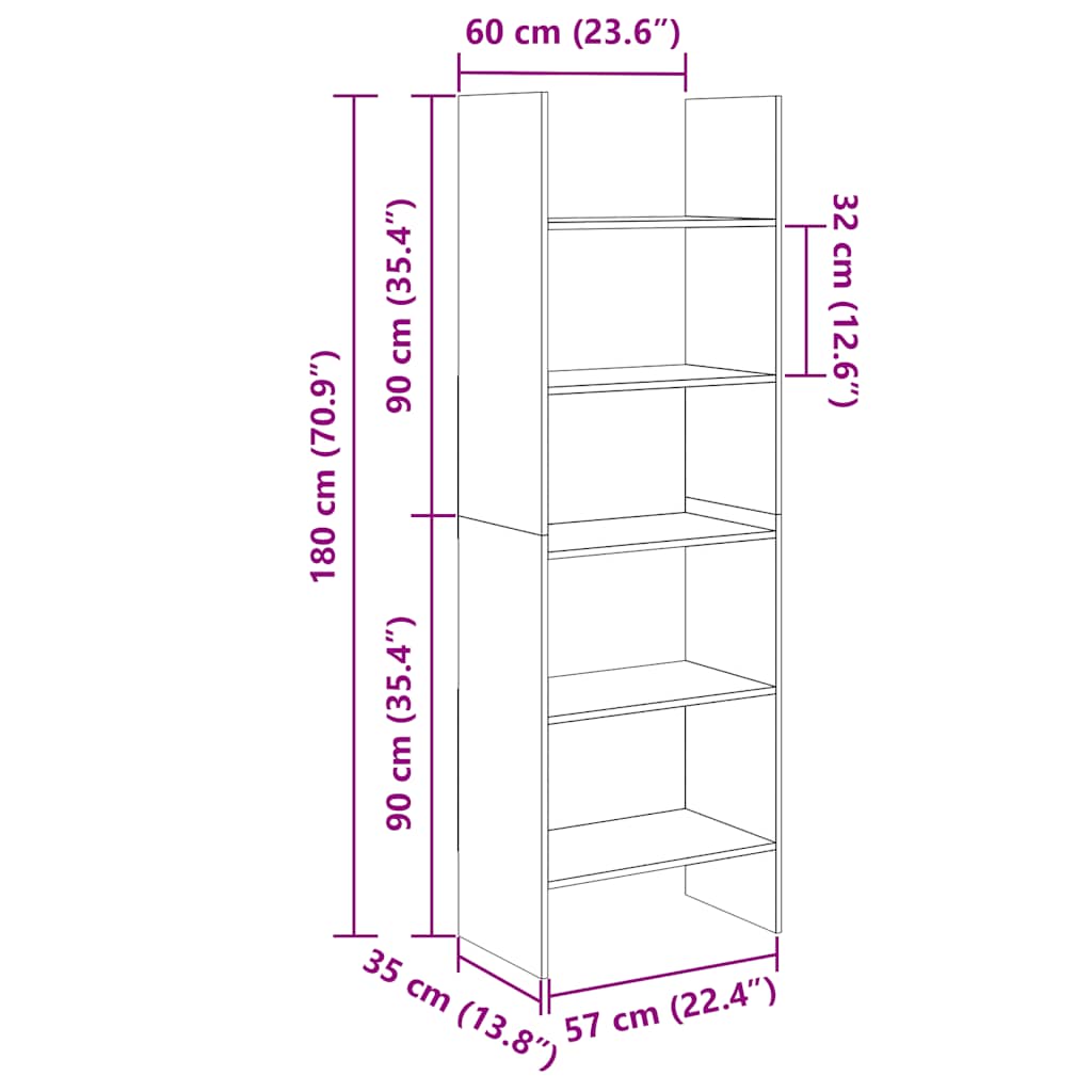 Book Cabinet Black 60x35x180 cm Engineered Wood