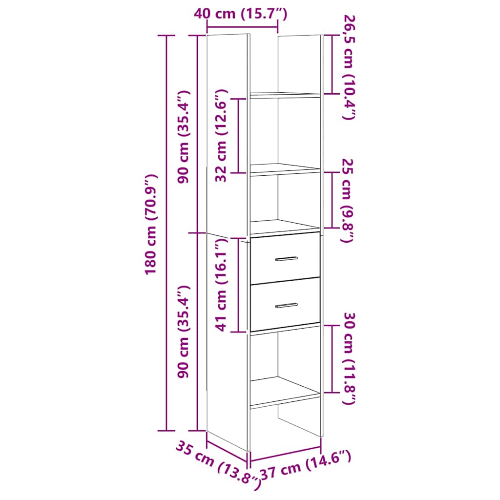 Book Cabinet Concrete Grey 40x35x180 cm Engineered Wood