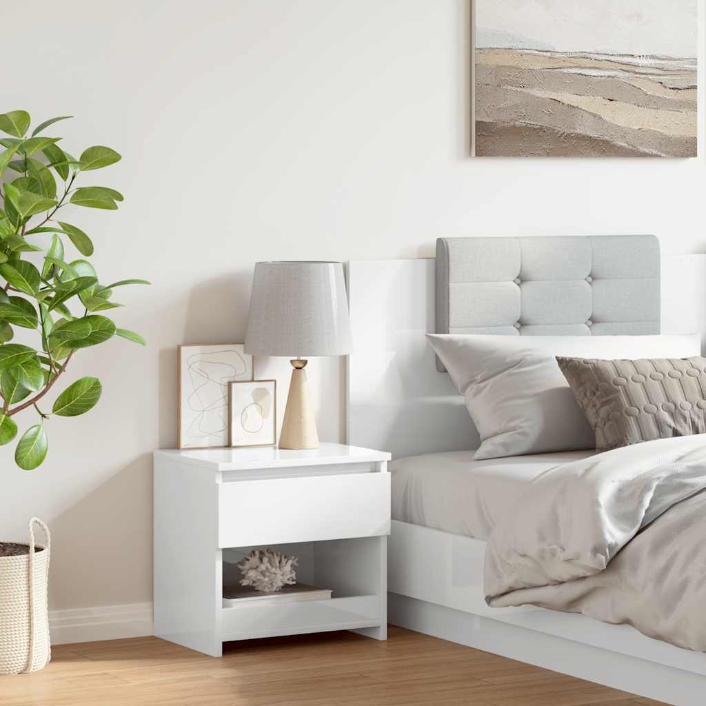 Bedside Cabinet High Gloss White 40x30x39 cm Engineered Wood