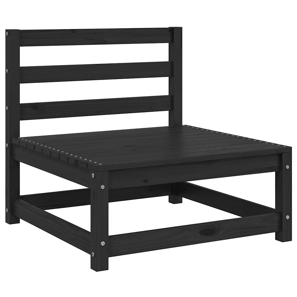 Garden Middle Sofa Black Solid Wood Pine