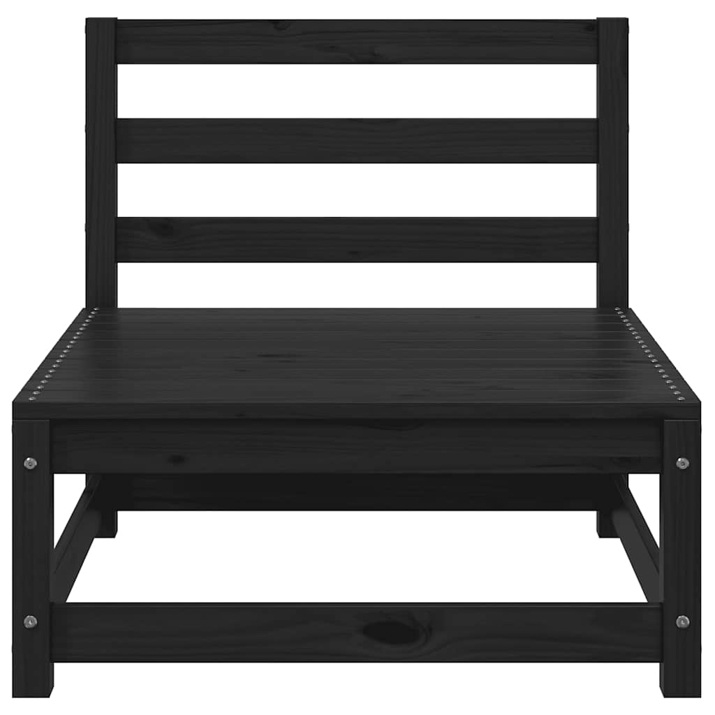 Garden Middle Sofa Black Solid Wood Pine