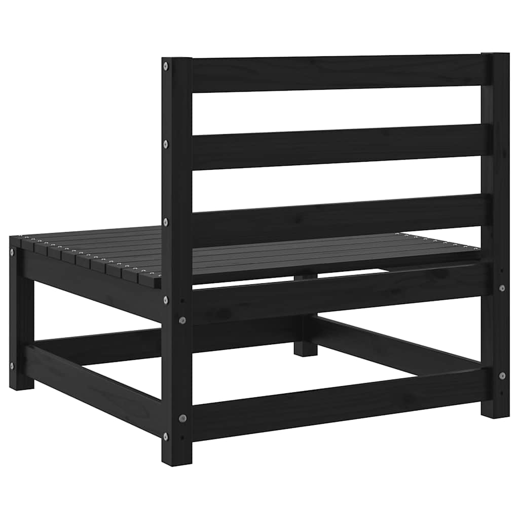 Garden Middle Sofa Black Solid Wood Pine