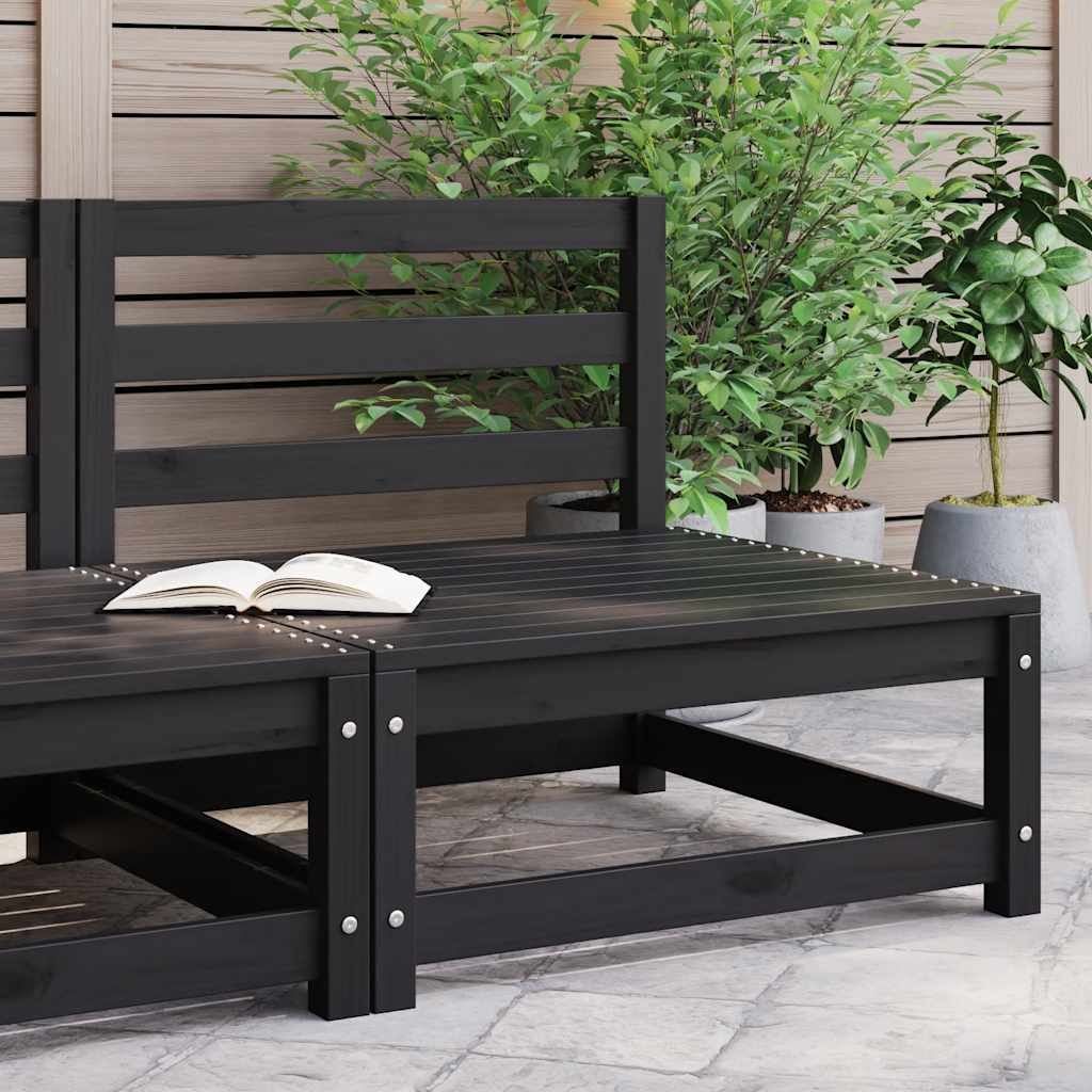 Garden Middle Sofa Black Solid Wood Pine