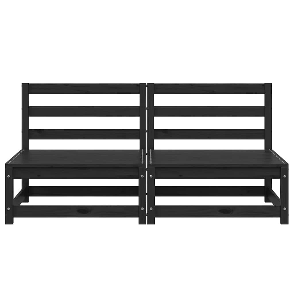 Garden Middle Sofas 2 pcs Black Solid Wood Pine