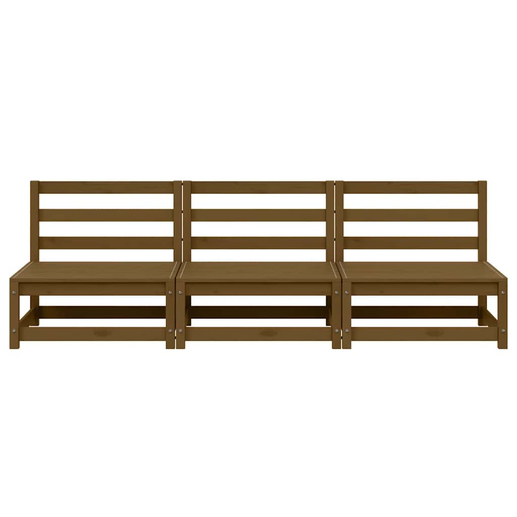 Garden Middle Sofas 3 pcs Honey Brown Solid Wood Pine