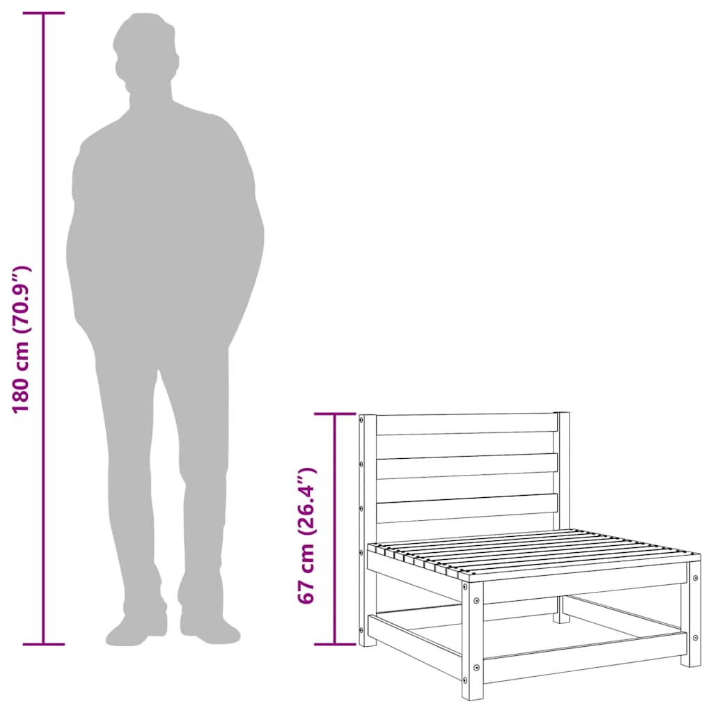 Garden Middle Sofas 3 pcs Black Solid Wood Pine