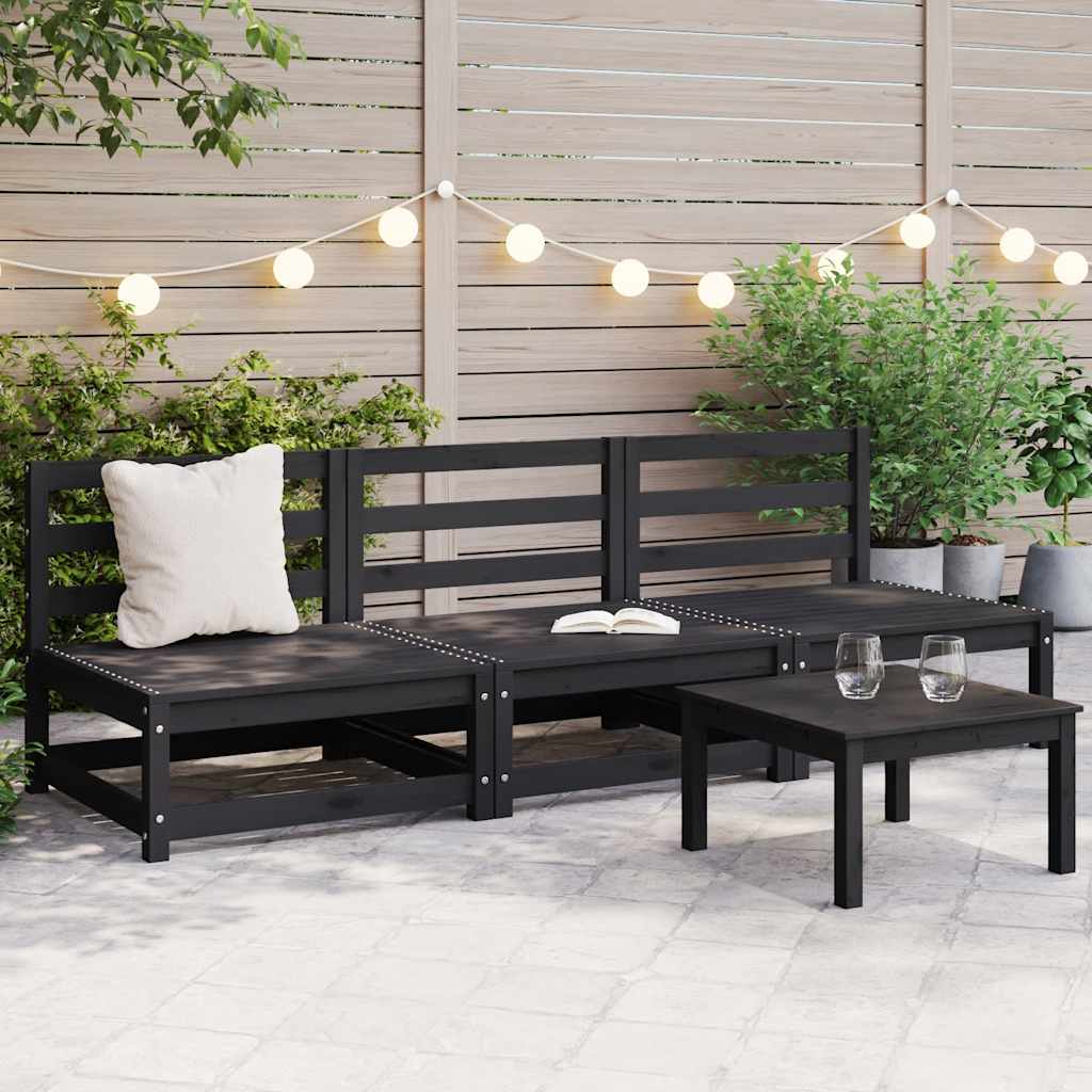 Garden Middle Sofas 3 pcs Black Solid Wood Pine