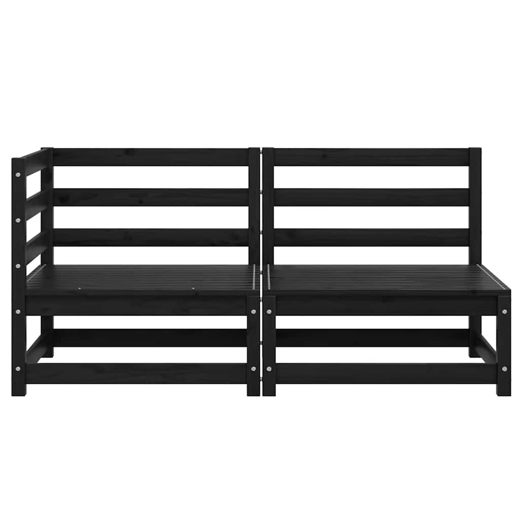 2 Piece Garden Lounge Set Black Solid Pinewood