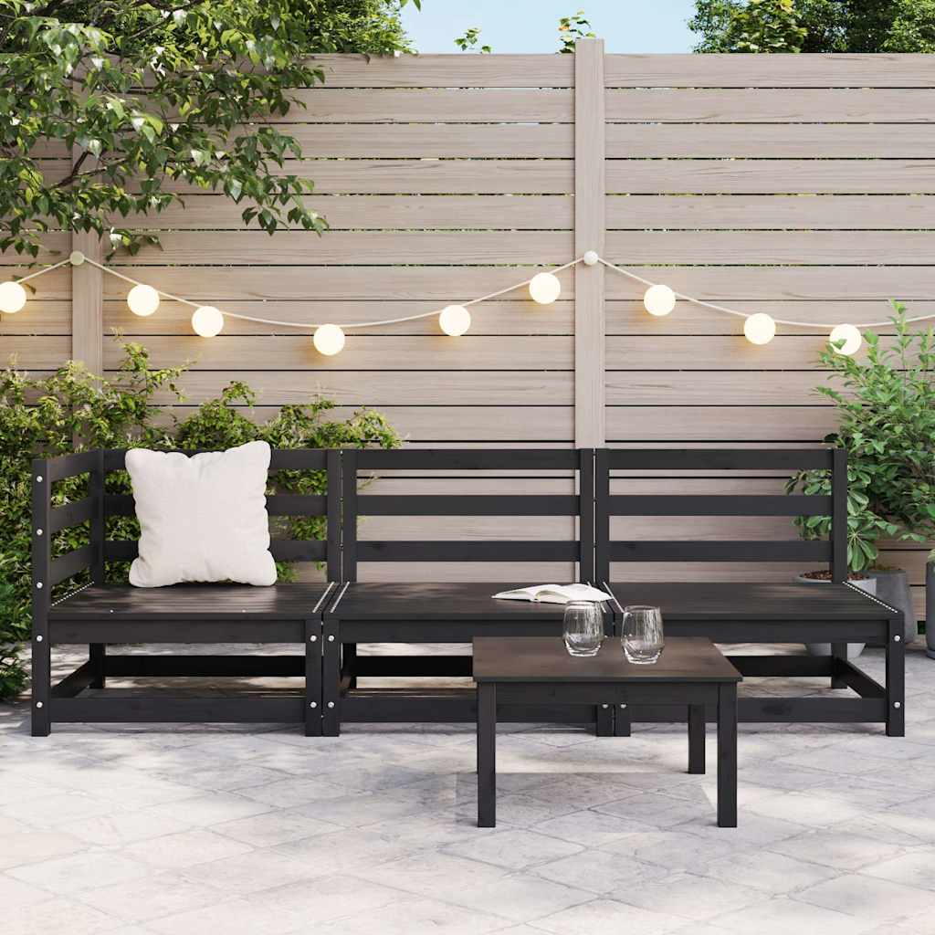 3 Piece Garden Lounge Set Black Solid Pinewood