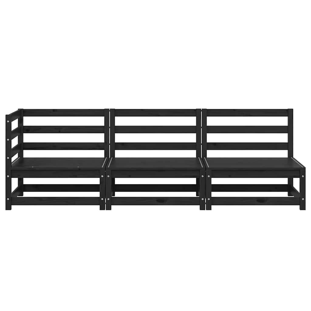 3 Piece Garden Lounge Set Black Solid Pinewood