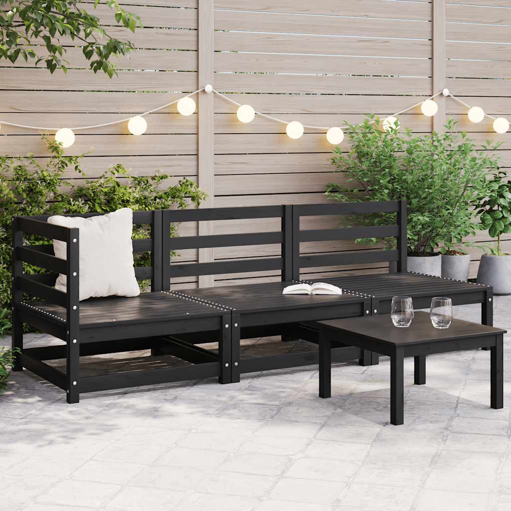 3 Piece Garden Lounge Set Black Solid Pinewood