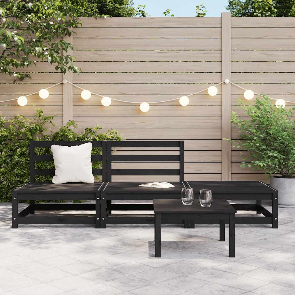 3 Piece Garden Lounge Set Black Solid Pinewood