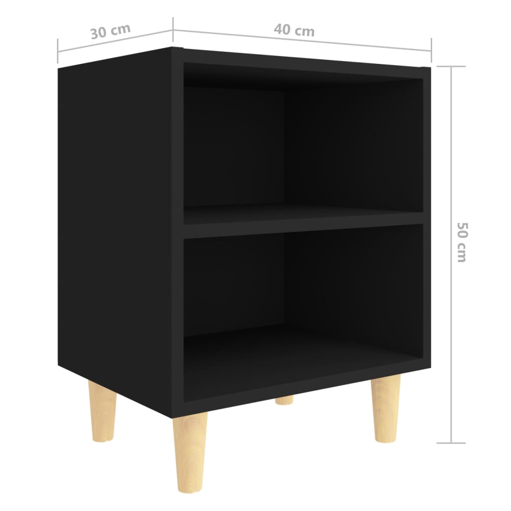 Bed Cabinets with Solid Wood Legs 2 pcs Black 40x30x50 cm
