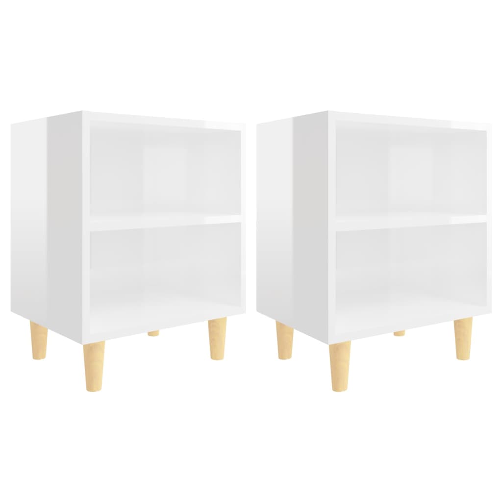 Bed Cabinets Solid Wood Legs 2 pcs High Gloss White 40x30x50 cm