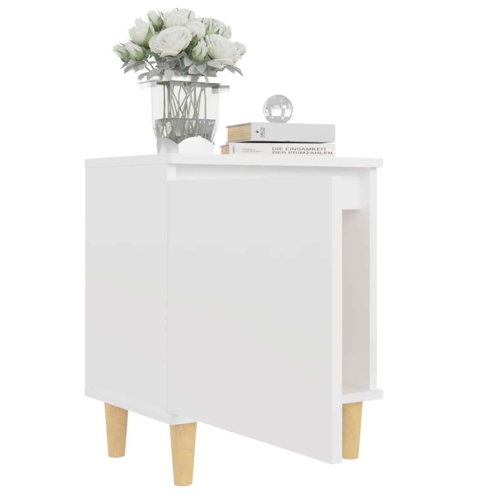 Bed Cabinet with Solid Wood Legs White 40x30x50 cm