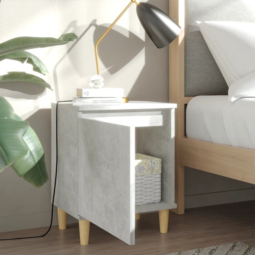 Bed Cabinet with Solid Wood Legs Concrete Grey 40x30x50 cm