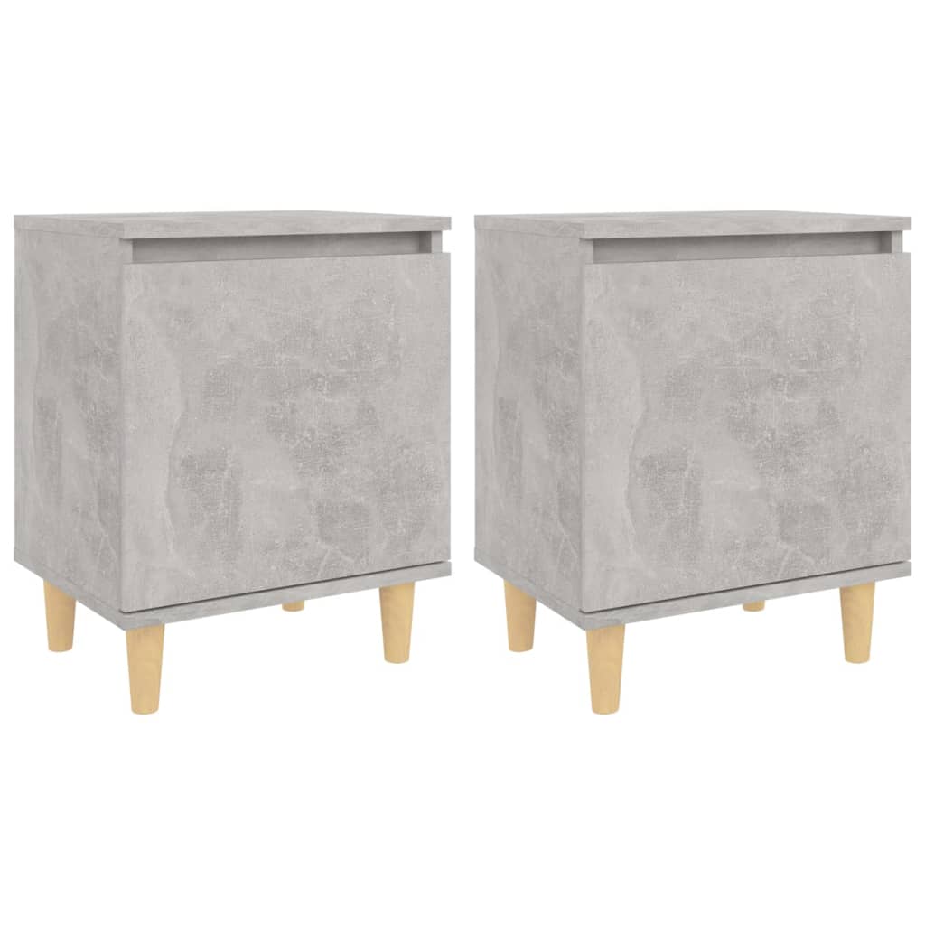 Bed Cabinets with Solid Wood Legs 2pcs Concrete Grey 40x30x50cm