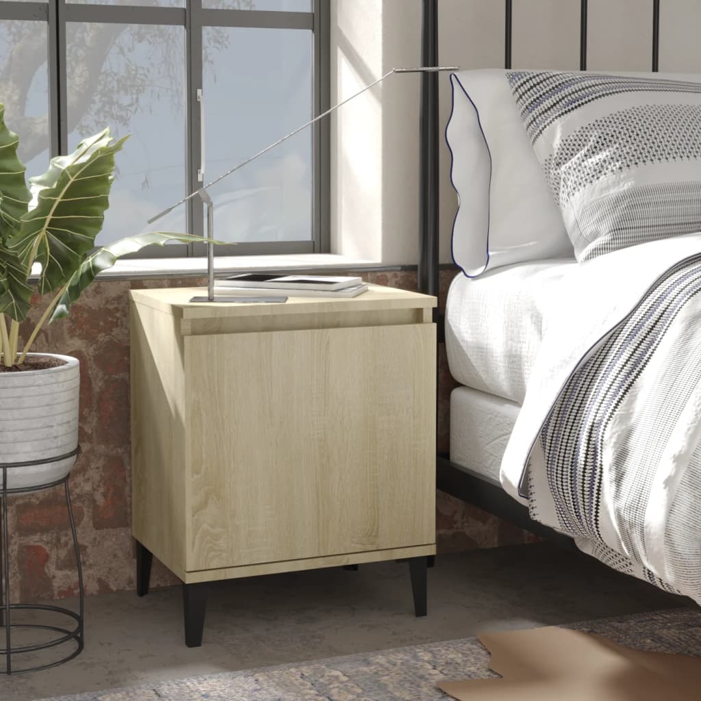 Bed Cabinets with Metal Legs Sonoma Oak 40x30x50 cm