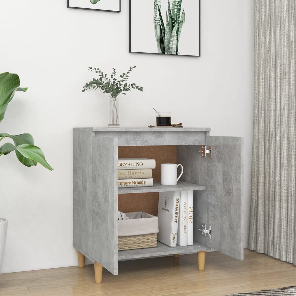 Sideboard&Solid Wood Legs Concrete Grey 60x35x70 cm Engineered Wood