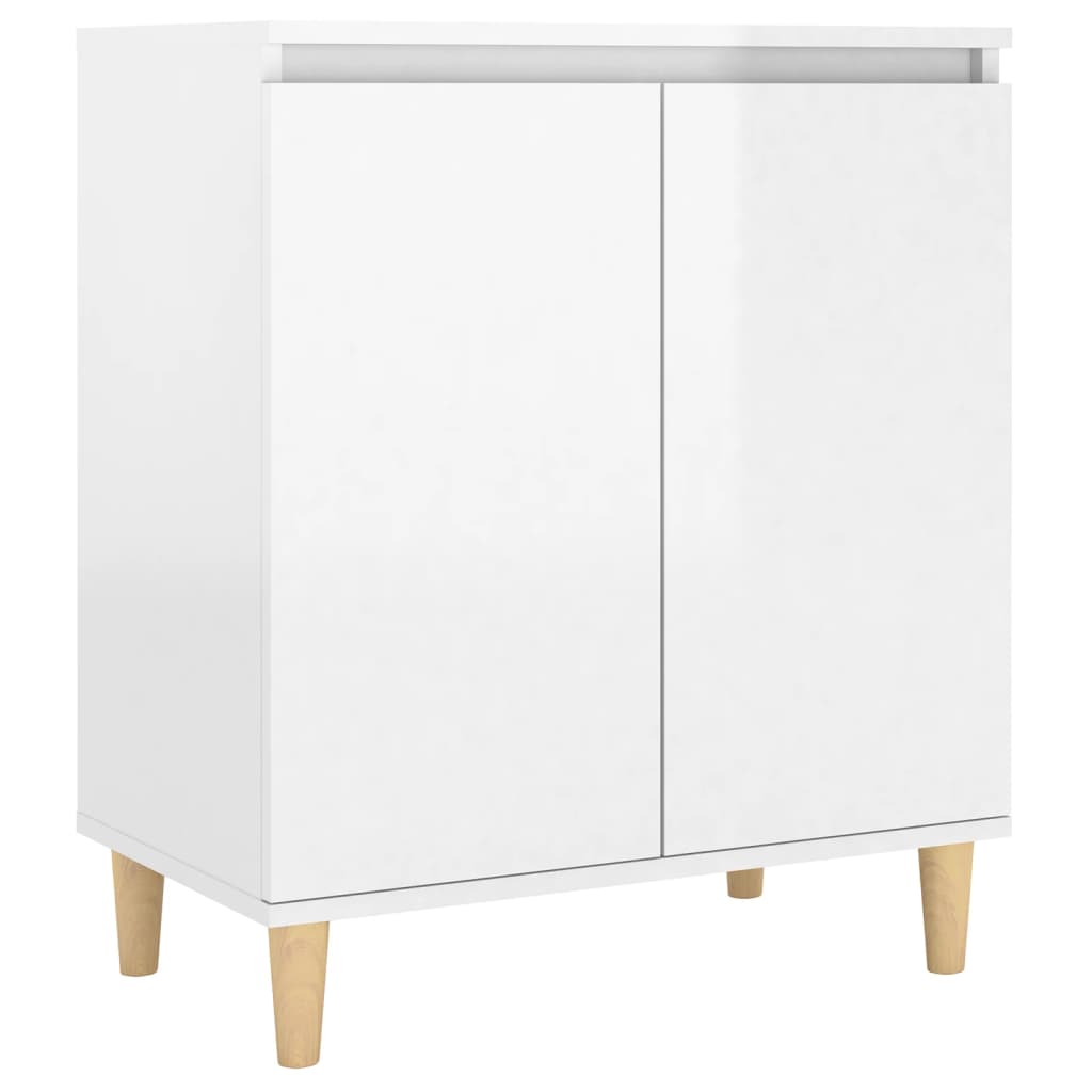 Sideboard&Solid Wood Legs High Gloss White 60x35x70cm Engineered Wood