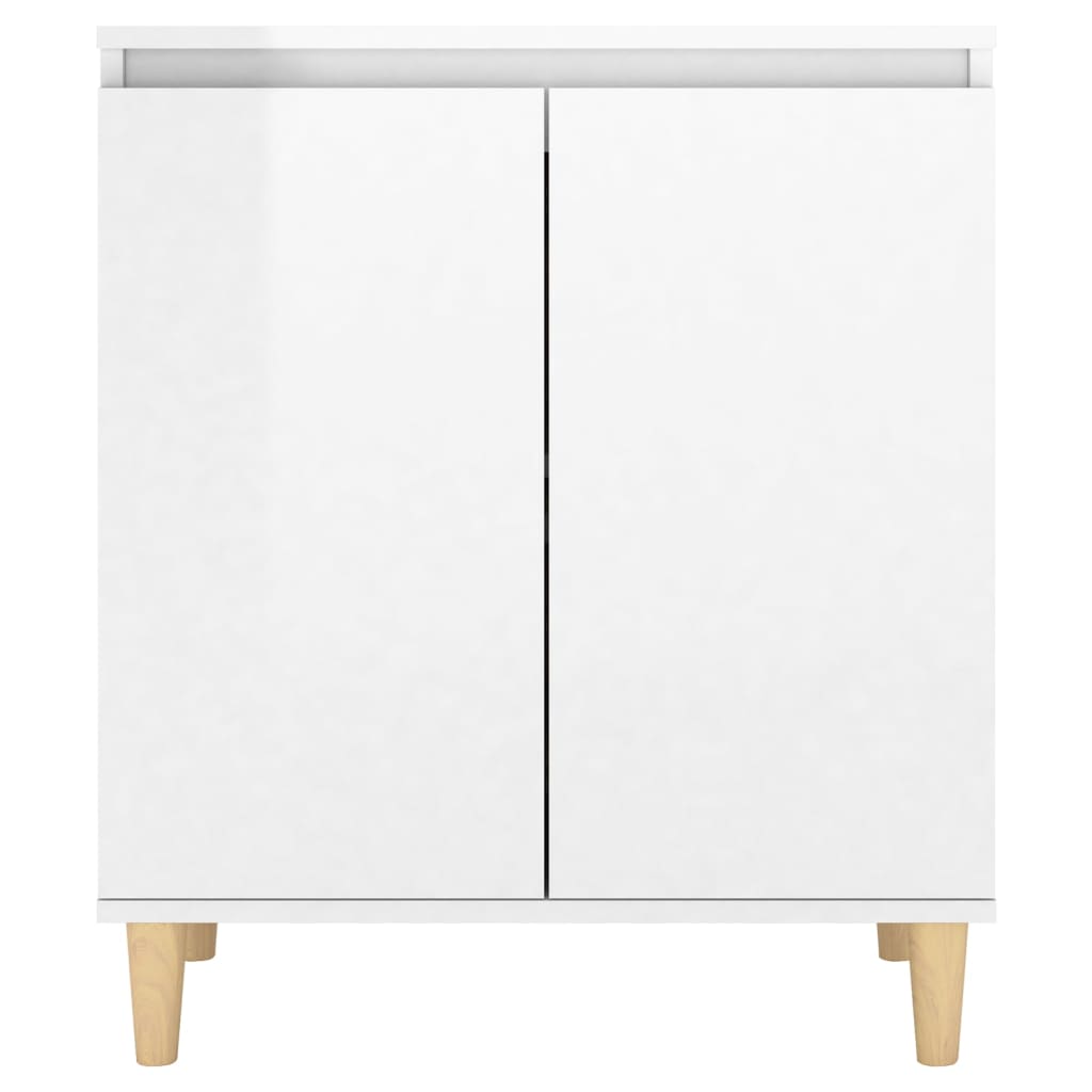 Sideboard&Solid Wood Legs High Gloss White 60x35x70cm Engineered Wood