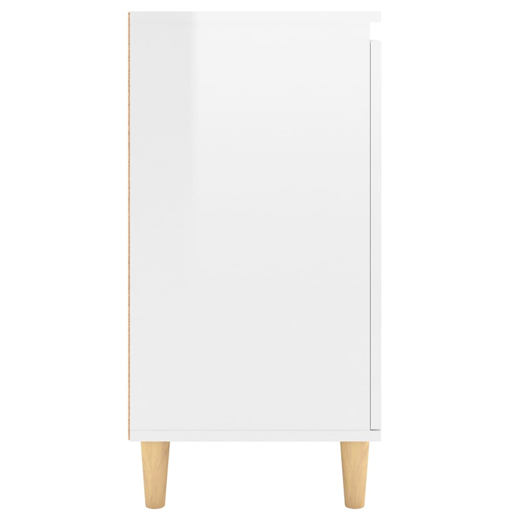 Sideboard&Solid Wood Legs High Gloss White 60x35x70cm Engineered Wood
