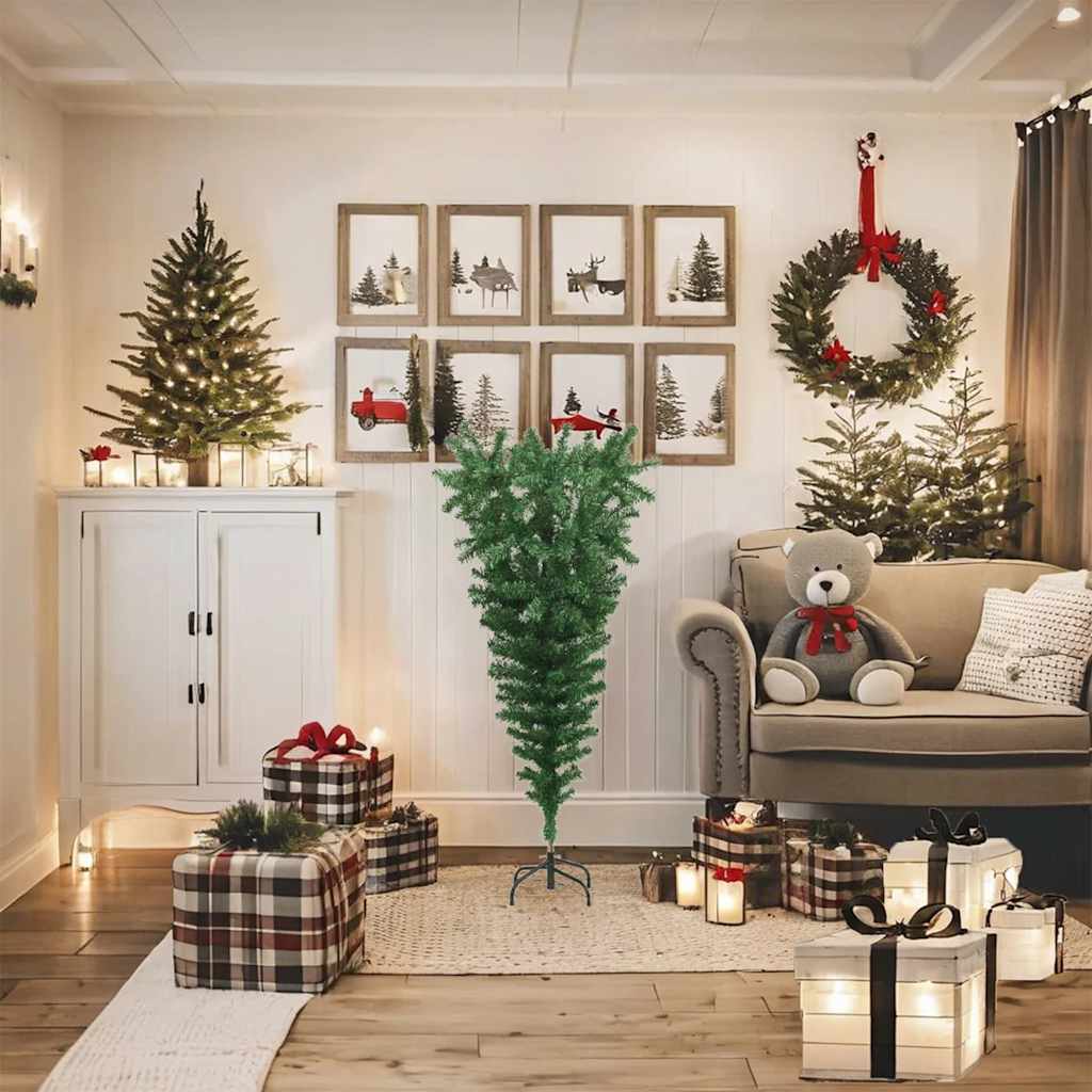 Upside-down Artificial Christmas Tree with Stand Green 120 cm